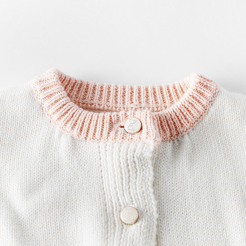 Baby Girl 1pcs Contrast Longsleeve Knit Bodysuit & Cardigan 1-Pieces Sets-3