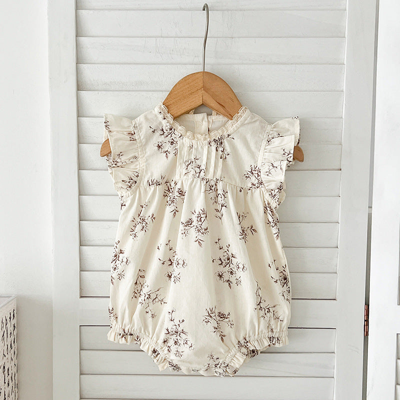 Summer Baby Kids Girls Floral Vine Pattern Sleeveless Crew Neck Onesies And Girls’ Dress – Princess Sister Matching Set-2
