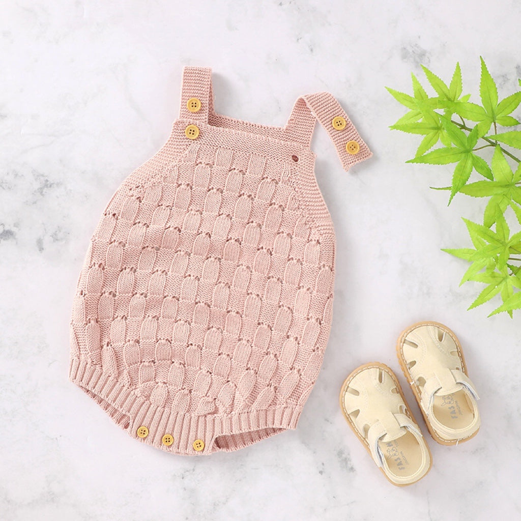 Baby Solid Color Crochet Knitted Pattern Sling Onesies Bodysuit-3