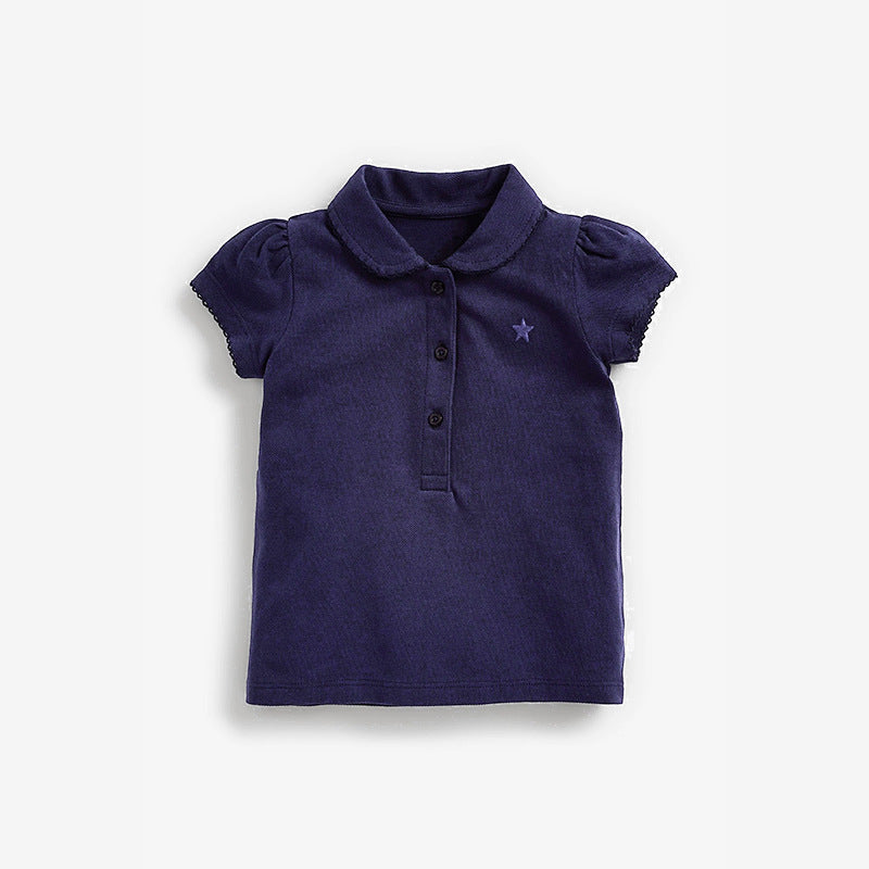 Kids’ Clothing: Summer Collection – Collar Flip Pure Cotton Star Logo Children’s T-Shirt-3