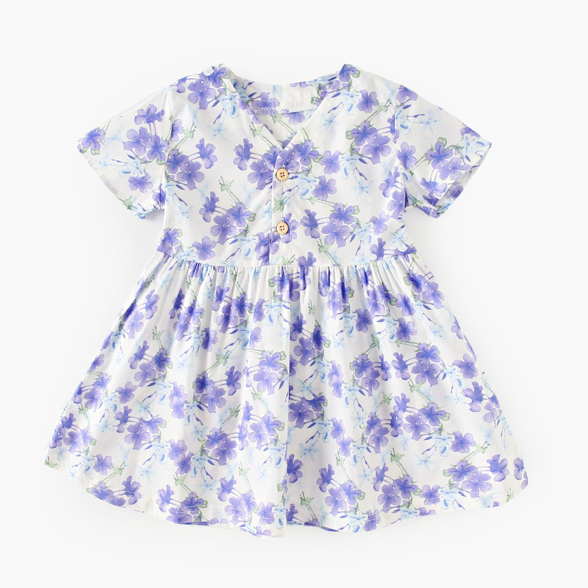 Summer New Arrival Baby Girls Elegant Floral Pattern Short Sleeves V Neck Dress-1