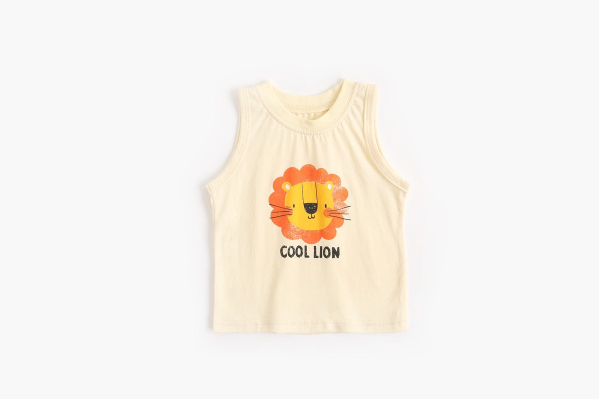Baby Boy And Girl Animal Tiger Print Sleeveless Top Combo Shorts Sets-3