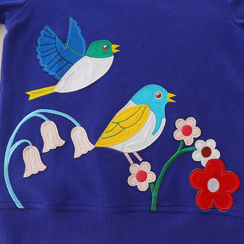 Baby Girl Embroidered Pattern Long Sleeve O-Neck Cotton Hoodie-3