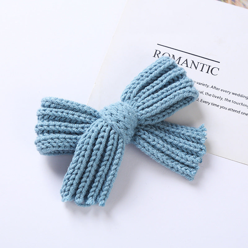 Baby Solid Color Big Knitted Bow Handmade Hairpin-3