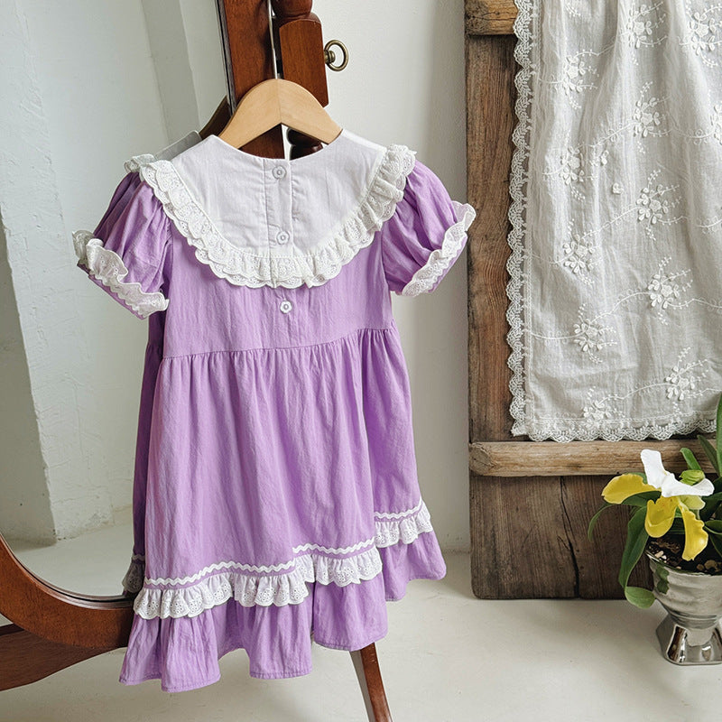 New Arrival Summer Baby Kids Girls Short Sleeves Noble Princess Dress-4