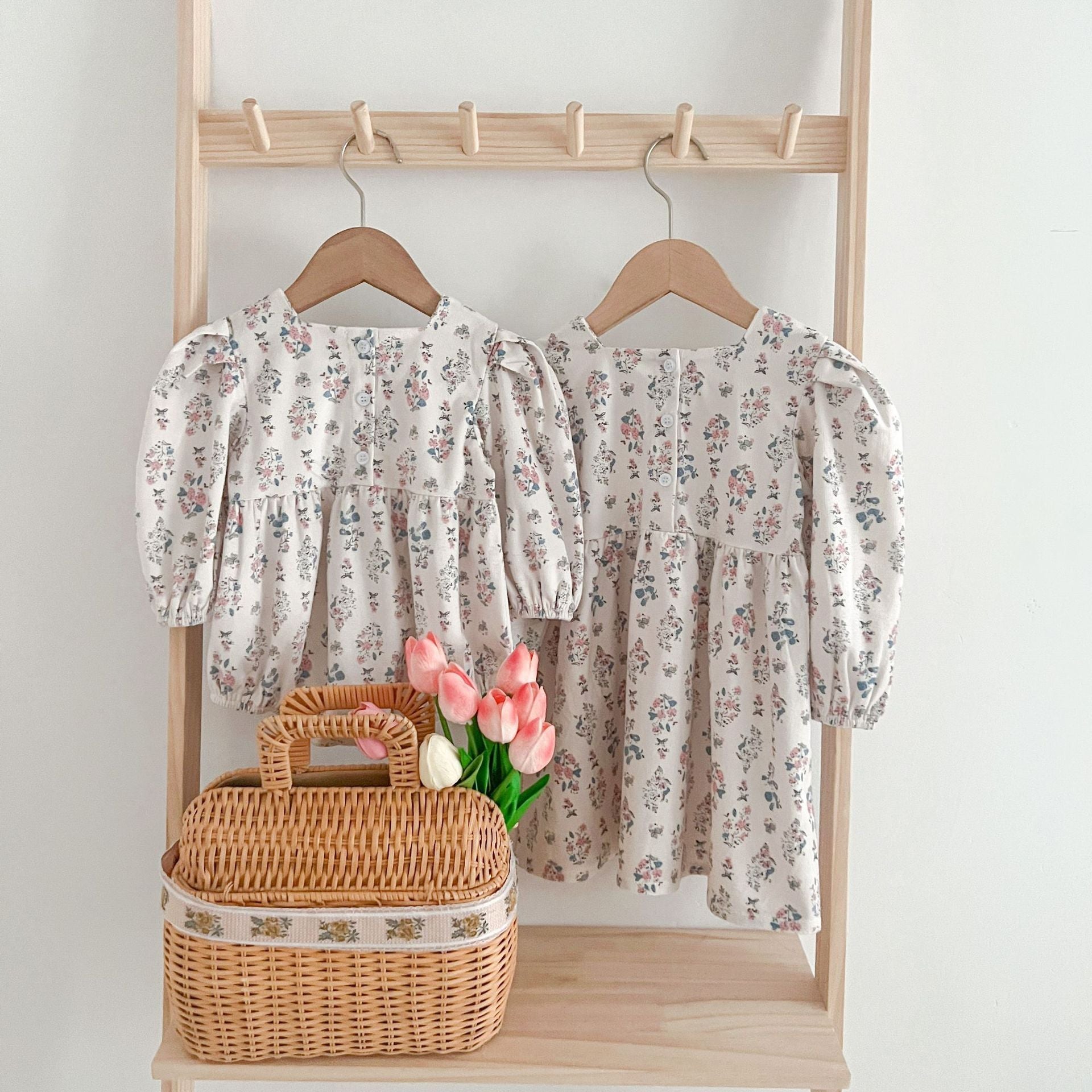 Floral Square Neck Lantern Long Sleeve Sweet Princess Onesies&Dress-3