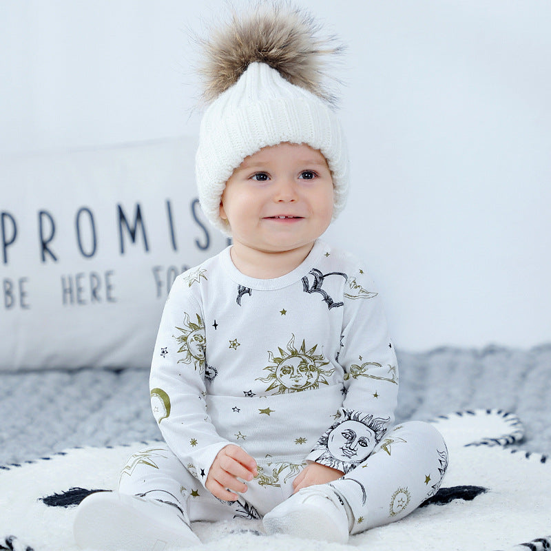New Arrival Baby Sun Moon Star Graphic Long Sleeve Bottoming Shirt & Trousers Clothing Sets-3