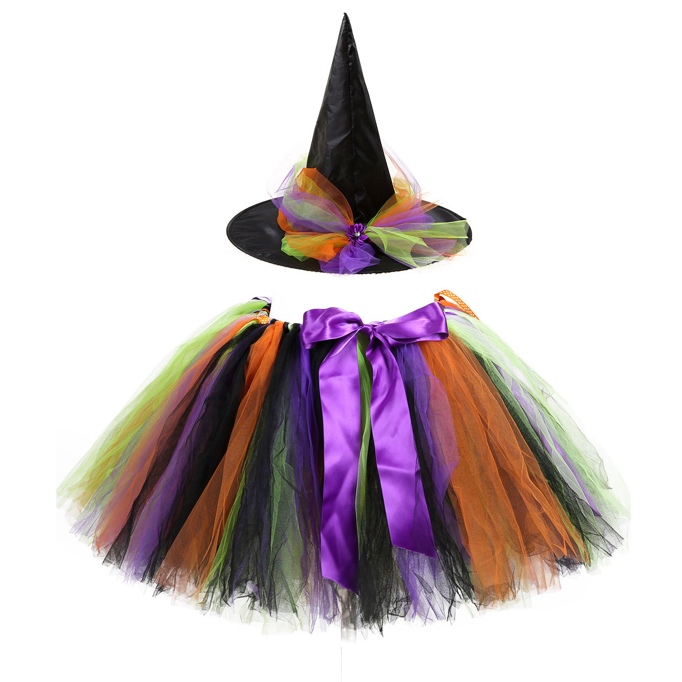 Children’s Halloween Witch Cosplay Hat Skirt Wings 1-Piece Sets-3