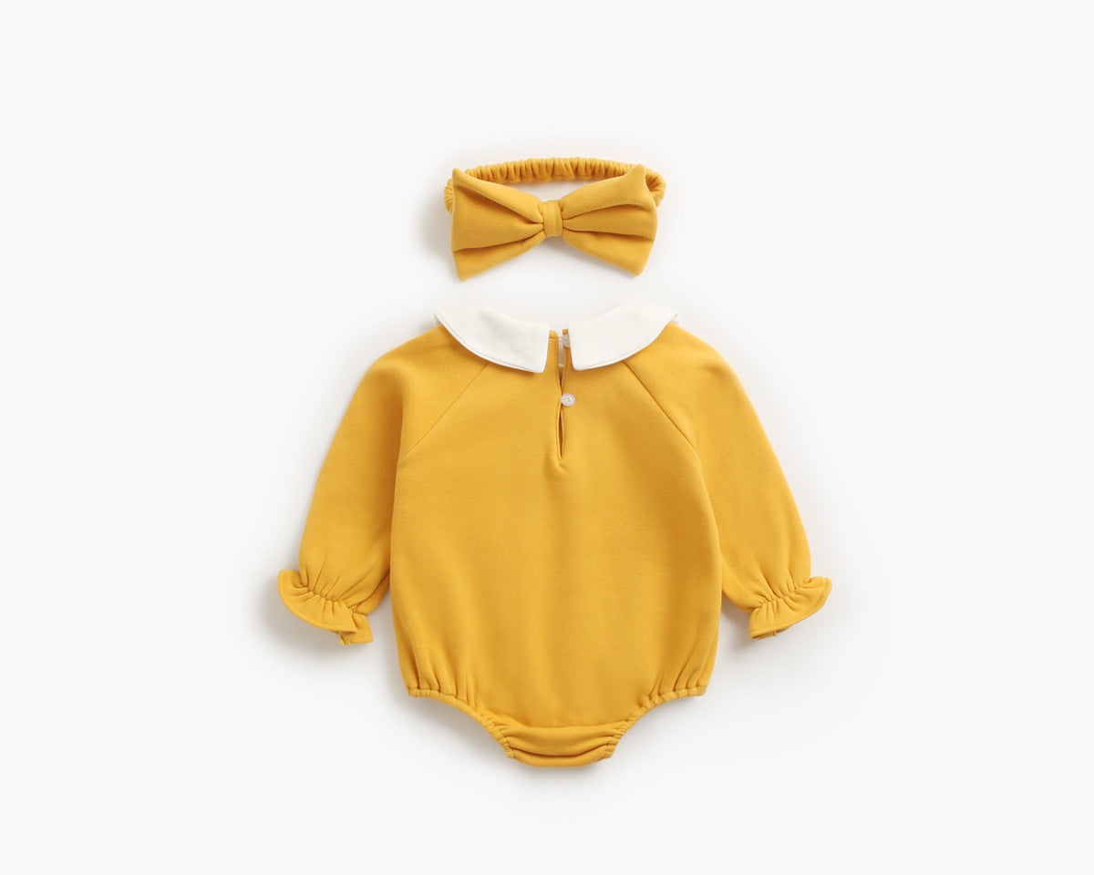 Baby Girl 1pcs Cherry & Slogan Pattern Doll Neck Longsleeve Onesies-3