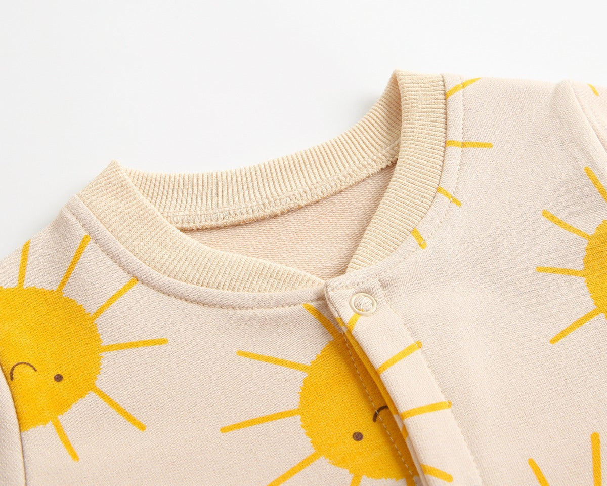 Baby Cartoon Sun Pattern Snap Button Long Sleeved Romper In Spring & Autumn-3