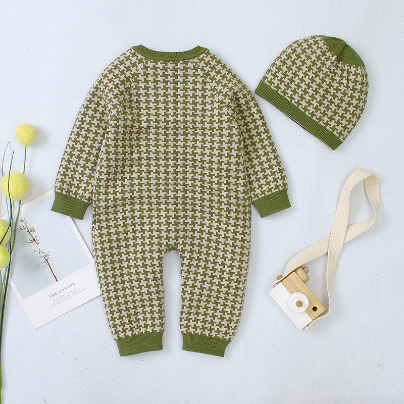Baby Embroidered Pattern Single Breasted Design Longsleeve Knitted Romper-3