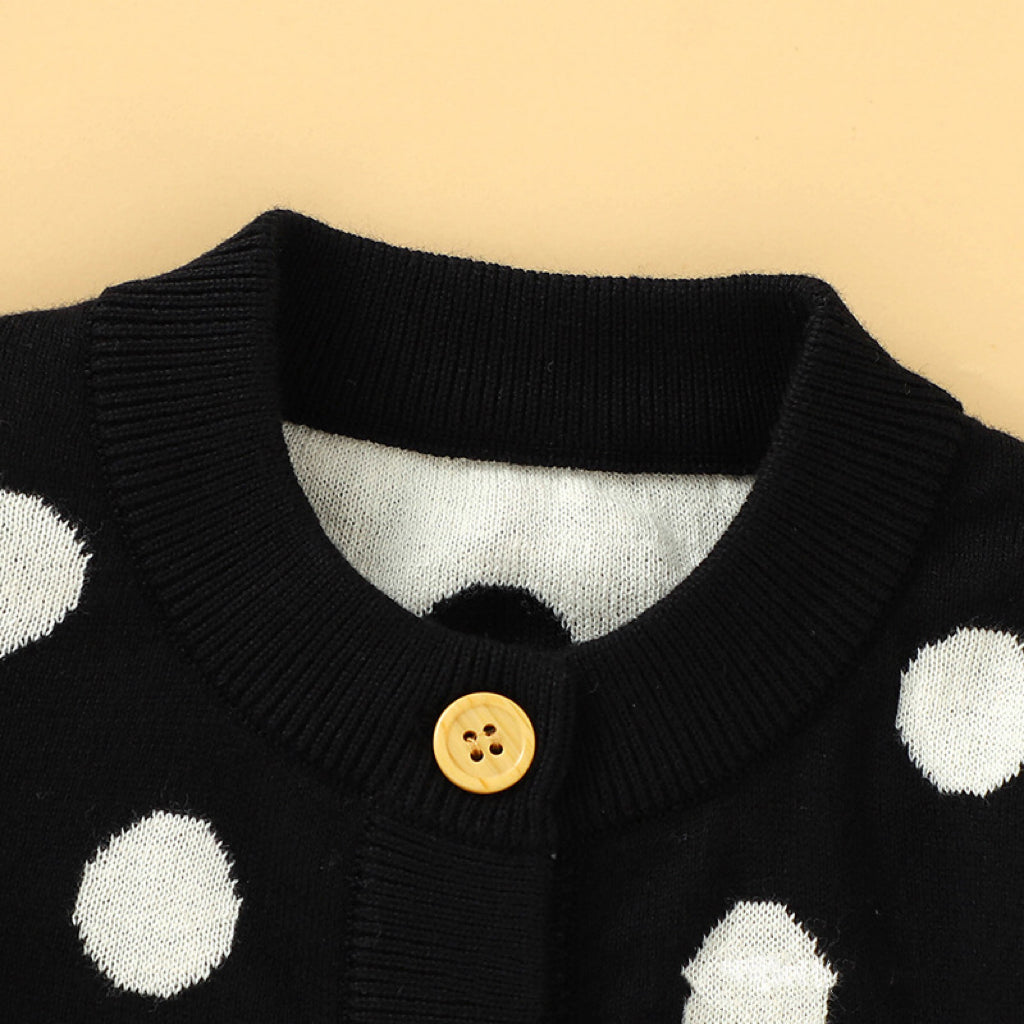 Baby Girl Polka Dot Pattern Single Breasted Design Knitted Lovely Cardigan-2