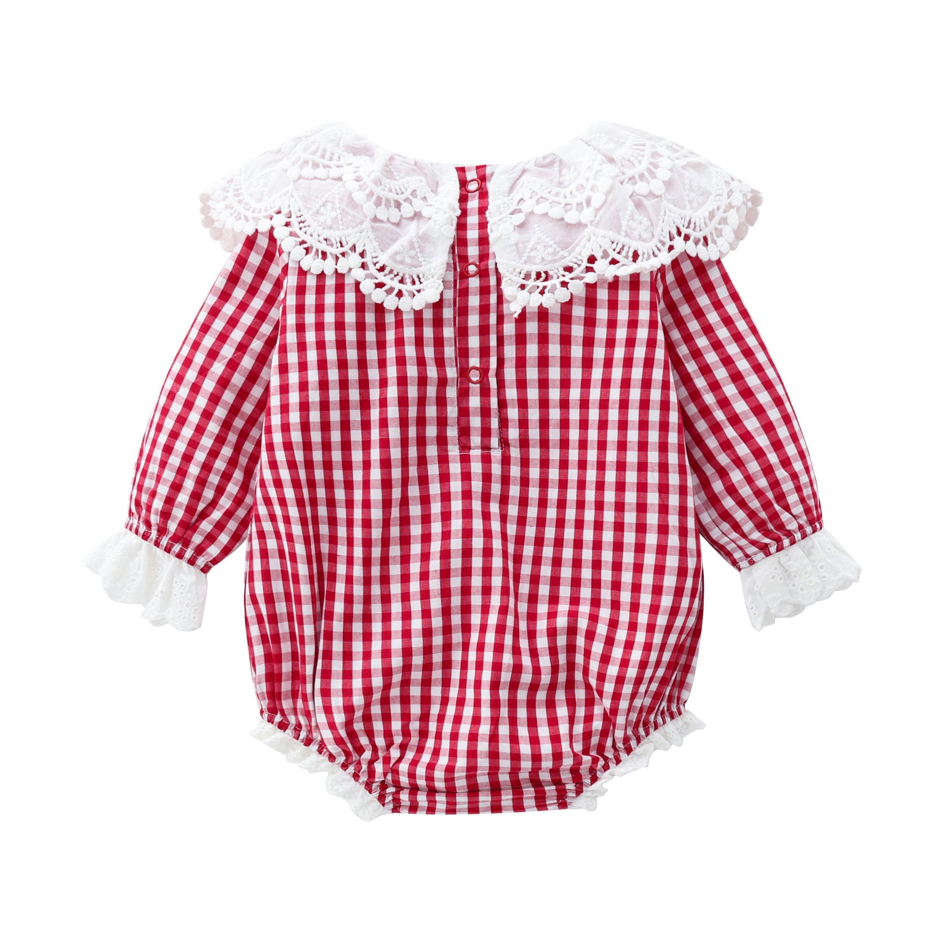 Baby Girl Layered Ruffle Neck Design Plaid Graphic Longsleeve & Short Sleeve Onesies-2