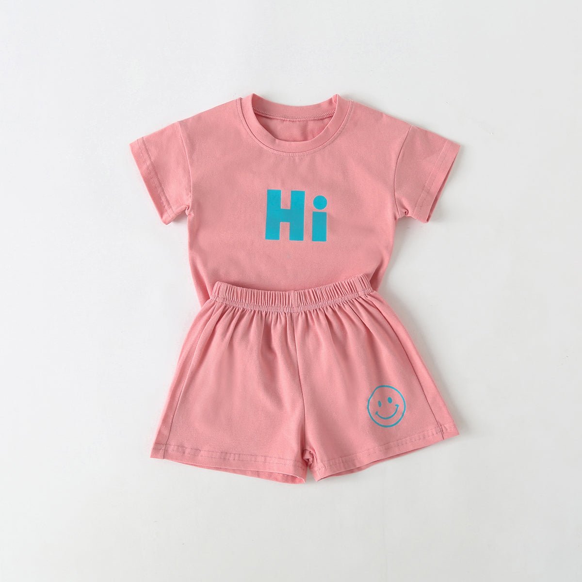 Baby Smiley & Slogan Print Tops Combo Shorts Korean Style Sets-3