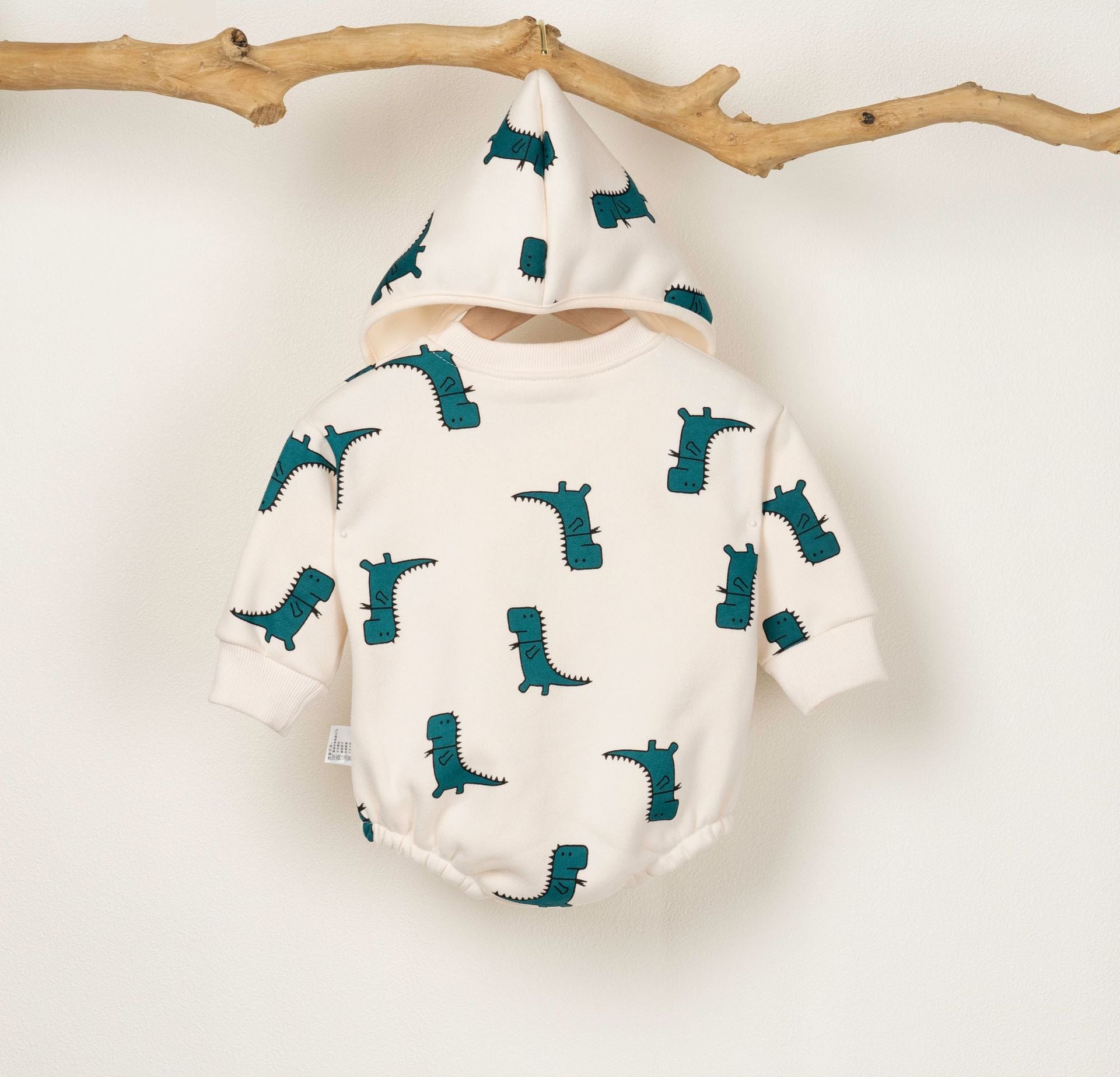 Baby Boy 1pcs Cartoon Dinosaur Pattern Long Sleeves O-Neck Bodysuit & Hats-3