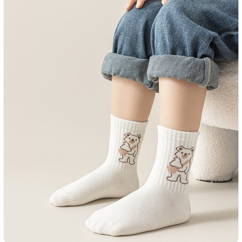Kids Unisex Breathable Comfy Brown Bear Series Cartoon Pattern Socks Set-2