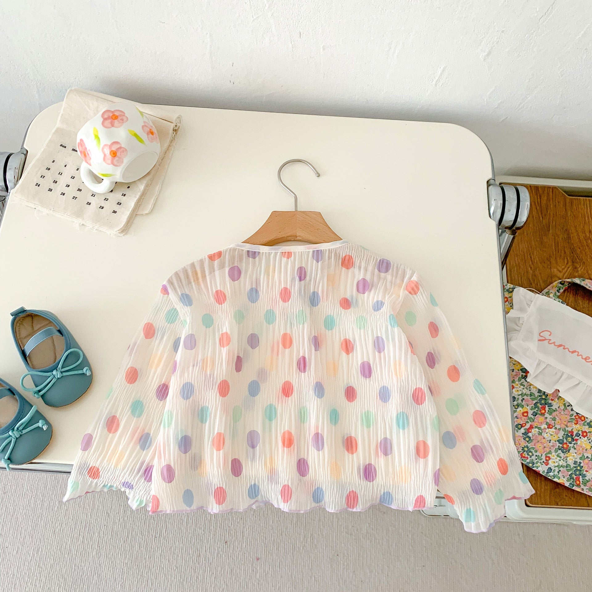 Summer Baby Girl Colorful Polka Dots Pattern Breathable Sun-Resistant Cape Popular Shawl-3