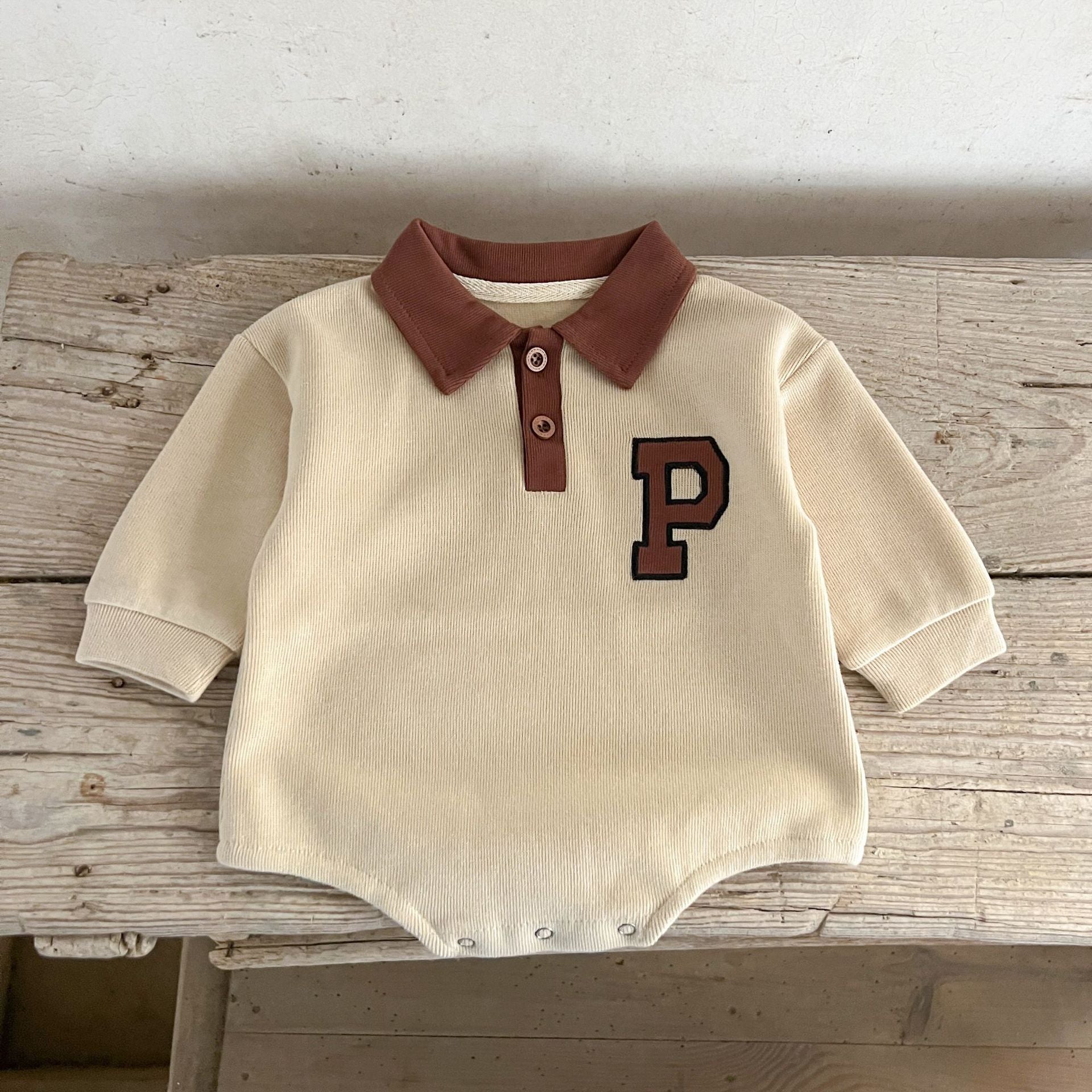 Autumn New Arrival Baby Boys And Girls Letter Pattern Long Sleeves Turn-Down Collar Onesies-3
