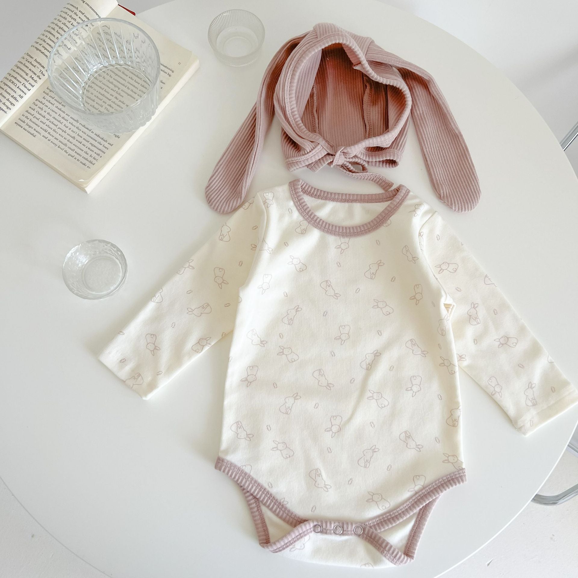 Baby Cute Bunny Graphic Long Sleeves Soft Cotton Bodysuit & Hat-3