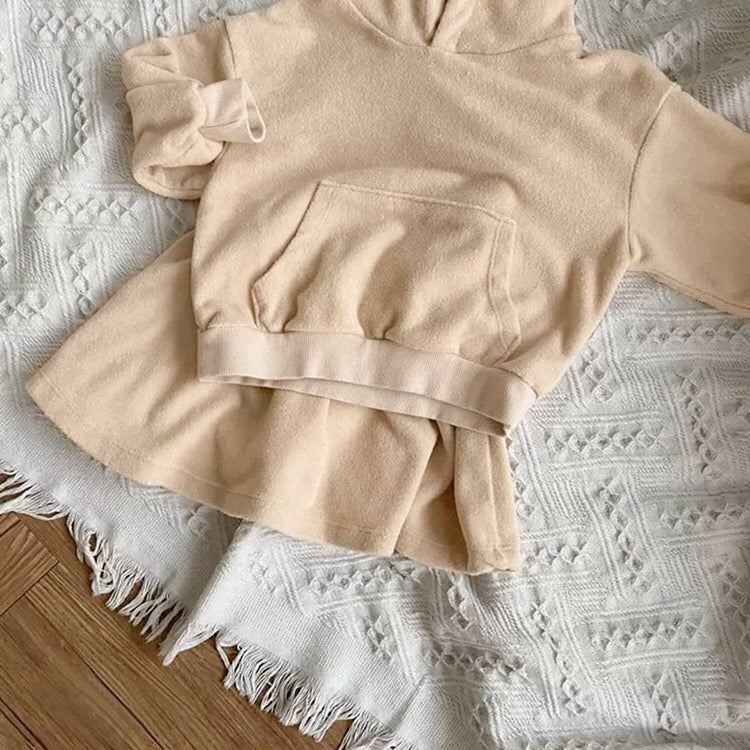 Baby Girl Solid Color Soft Cotton Hoodie With Skirt Sets-3