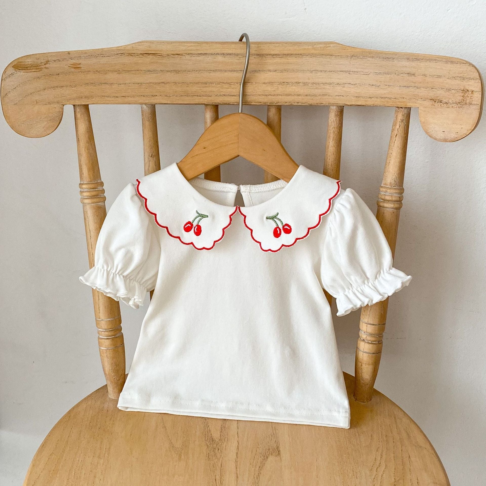 Baby Girl Cherry Laple Neck Shirt With Plaid Skirt Sets-3
