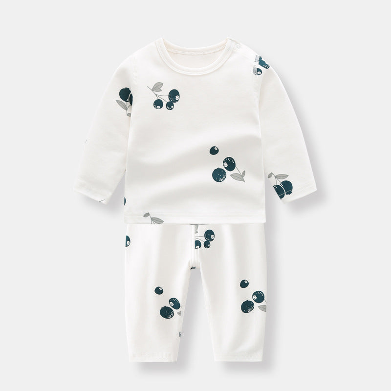 Baby 1pcs Allover Fruit Graphic Long Sleeve Bottoming Shirt & Trousers Sets-2