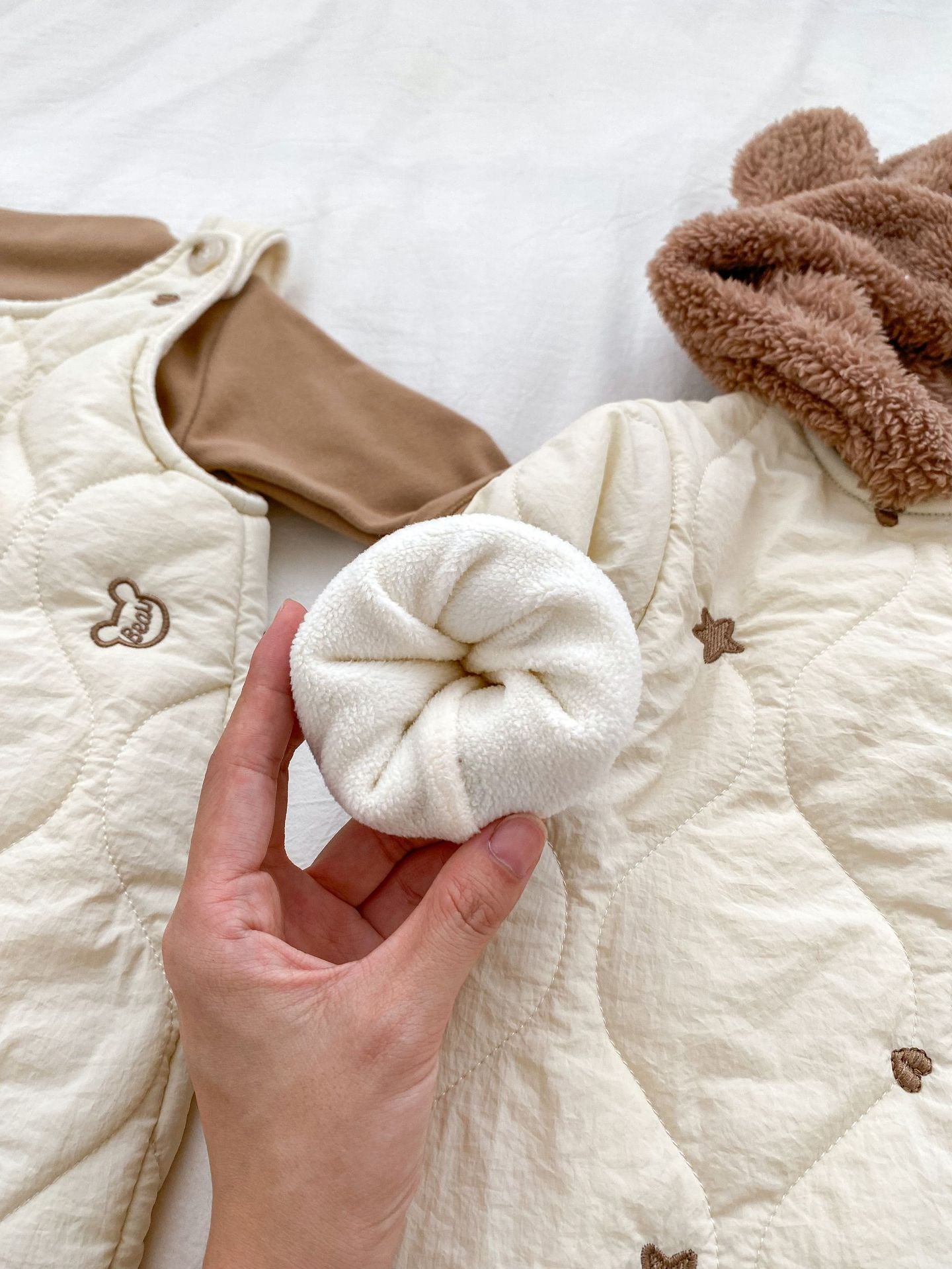 Infant Baby Star Embroidery Thicken Long Sleeve Jumpsuit In Winter-4