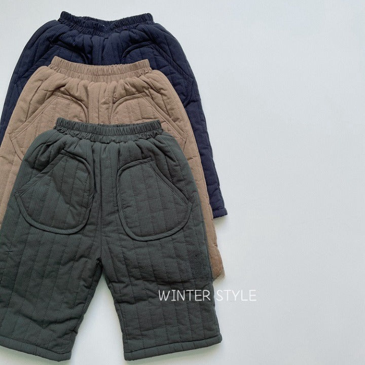 Baby Solid Color Cotton Quilted Winter Pants Outfits-9