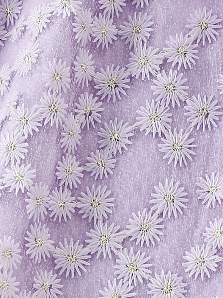 Summer New Arrival Girls’ Daisy Flowers Pattern Embroidery Round Collar Fly Sleeves Dress-3