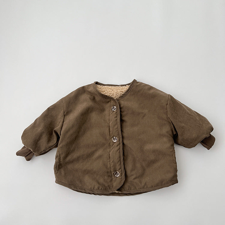 Baby Boy And Girl Vintage Style Lambswool Padded Thickened Jacket-2