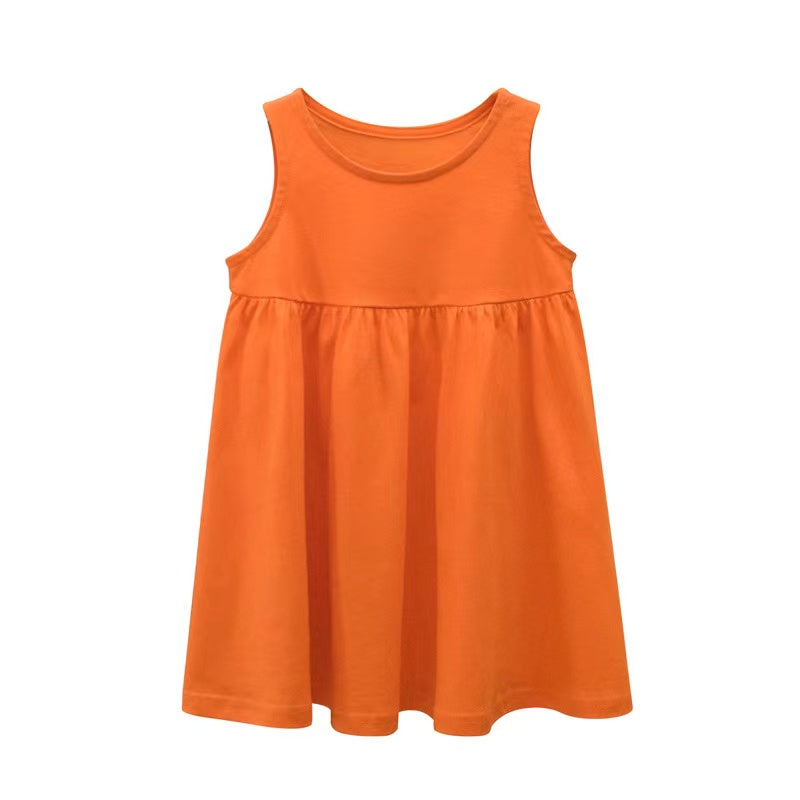 Baby Girls Solid Round Collar Design Sleeveless Dress In Summer-3