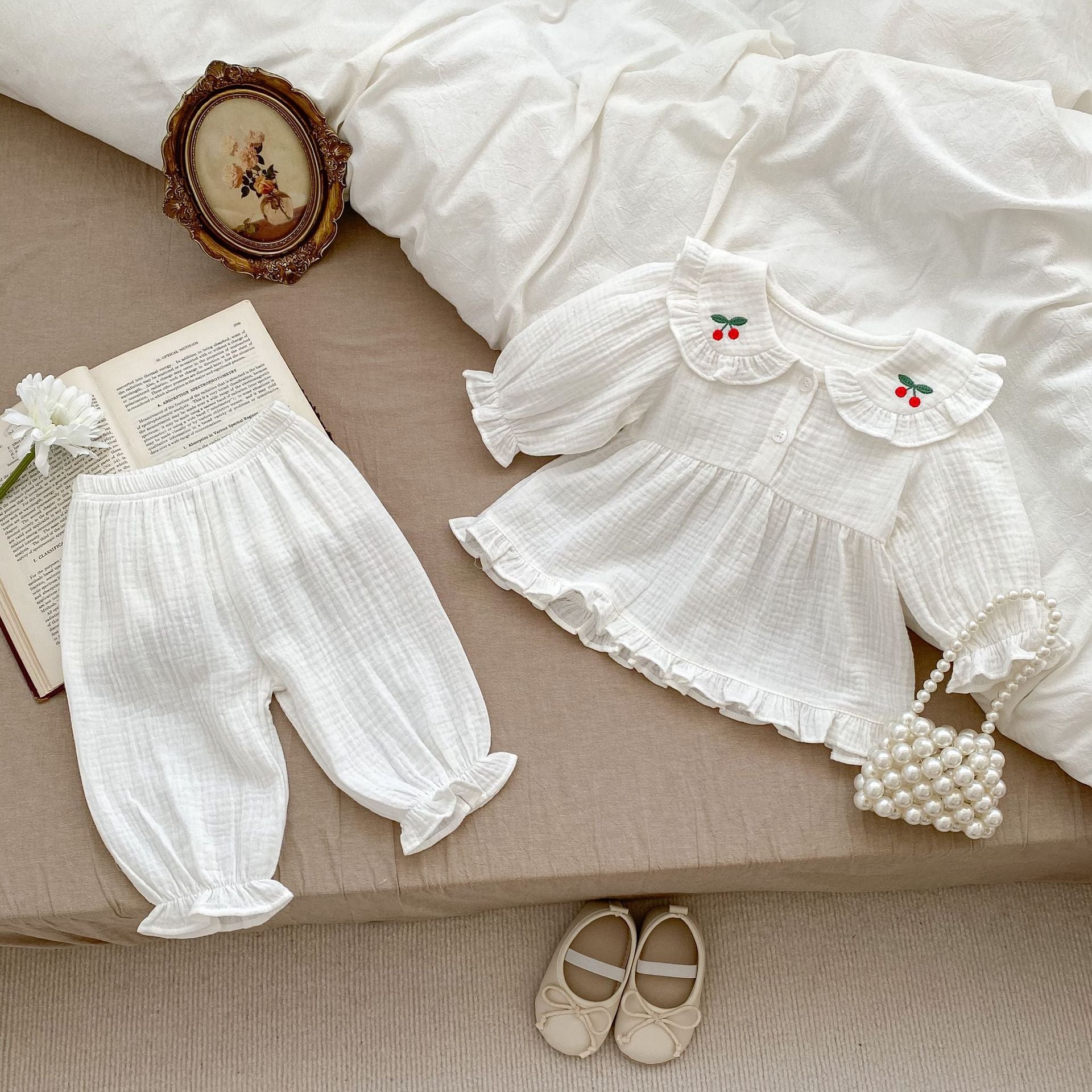 Embroidered Design Doll Neck Simple Style Home Clothes-3