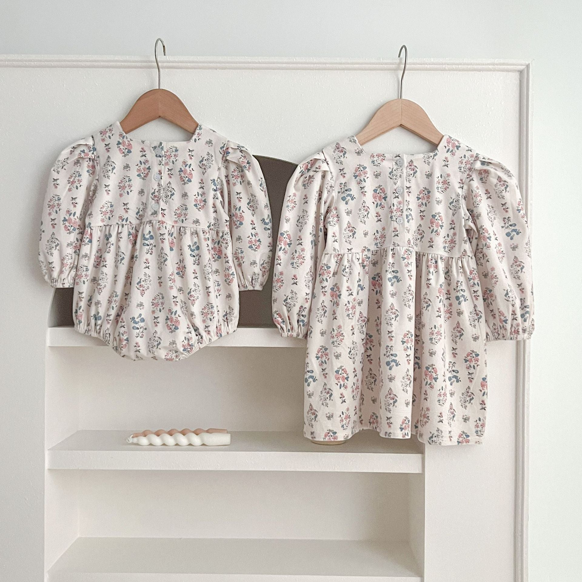 Floral Square Neck Lantern Long Sleeve Sweet Princess Onesies&Dress-4