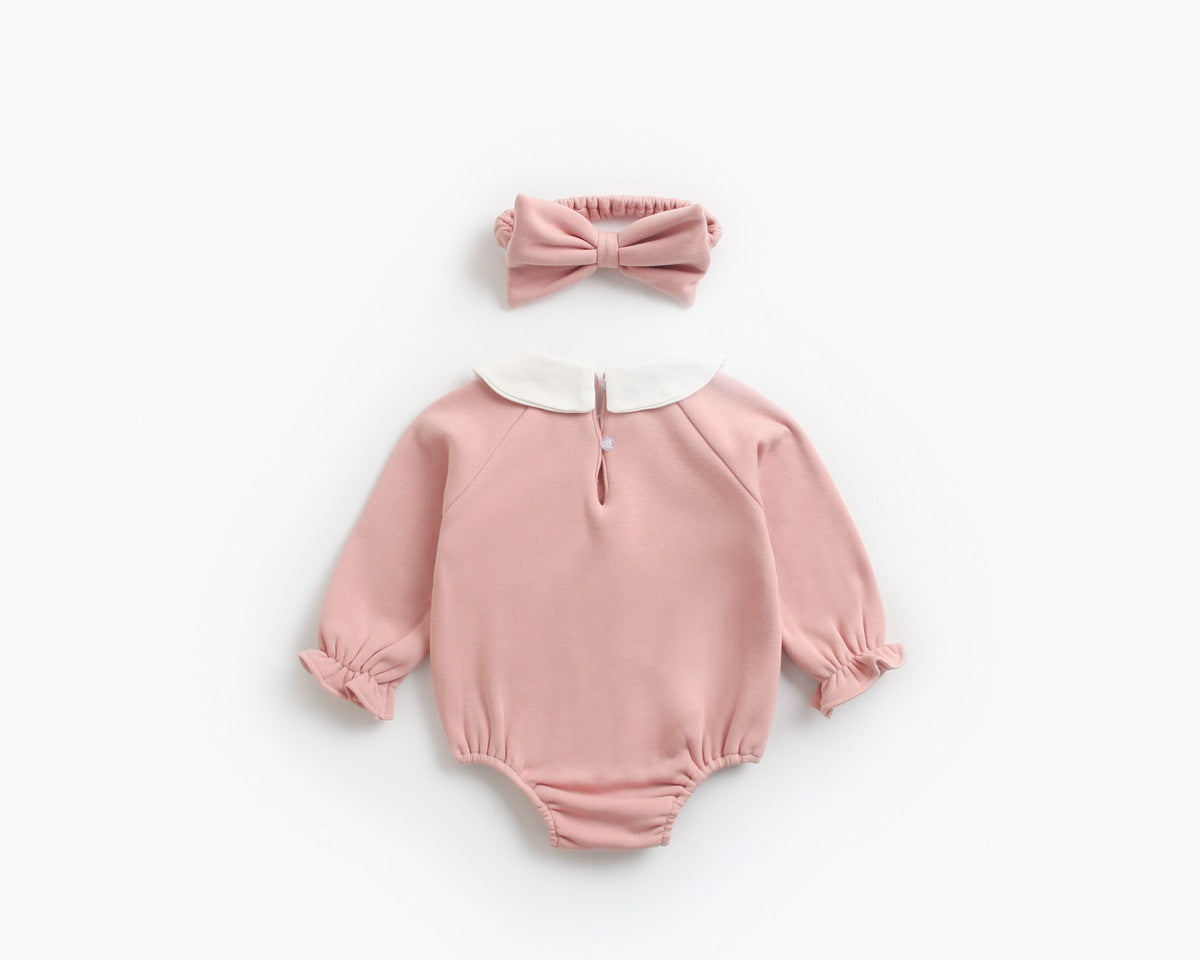 Baby Girl 1pcs Cherry & Slogan Pattern Doll Neck Longsleeve Onesies-4