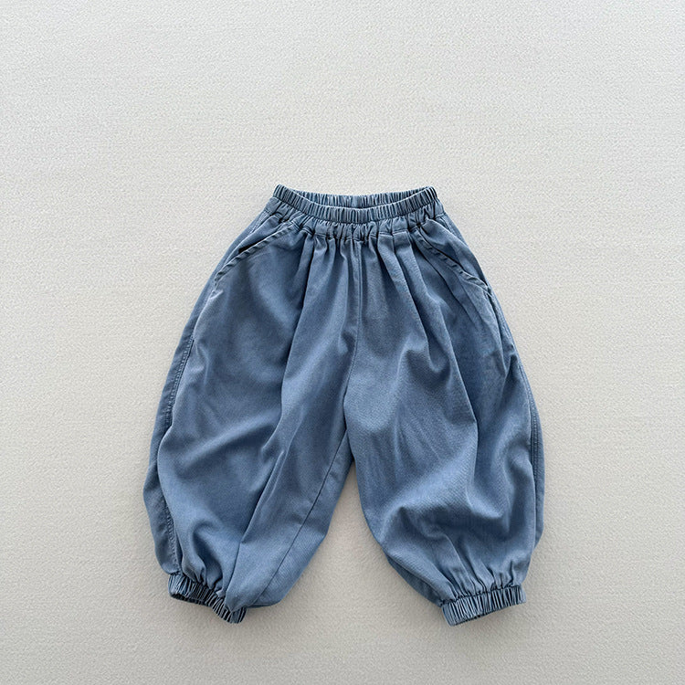 Summer New Arrival Modern Casual Unisex Blue Denim Elastic Waistband Lantern Pants-2