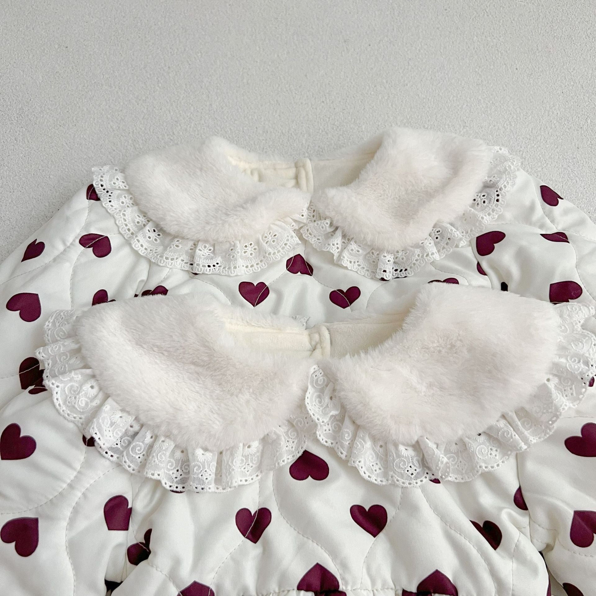 Red Heart Pattern Peter Pan Lace Collar Long Sleeve Fashion Princess Onesies&Dress-4