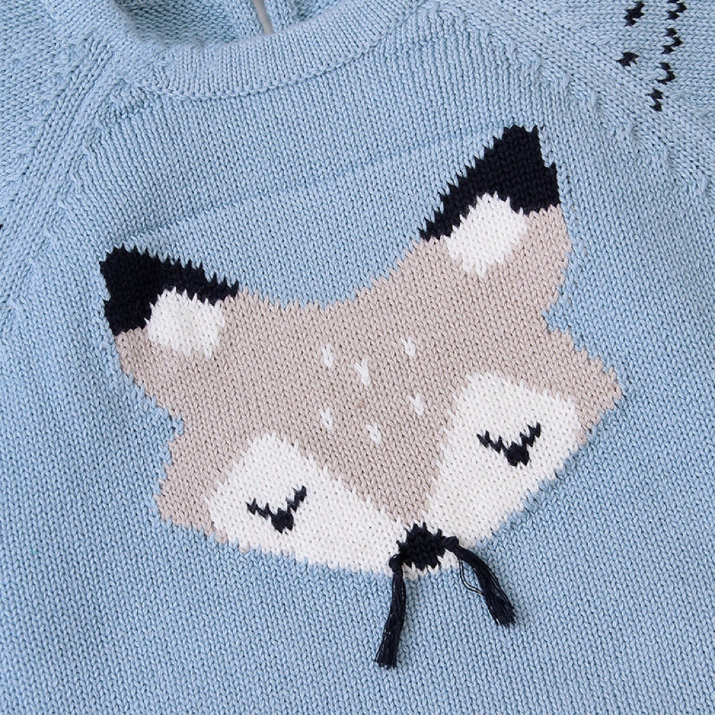 Baby Cartoon Fox Graphic Long Sleeves Triangle Knitted Romper Jumpsuit In Autumn-5