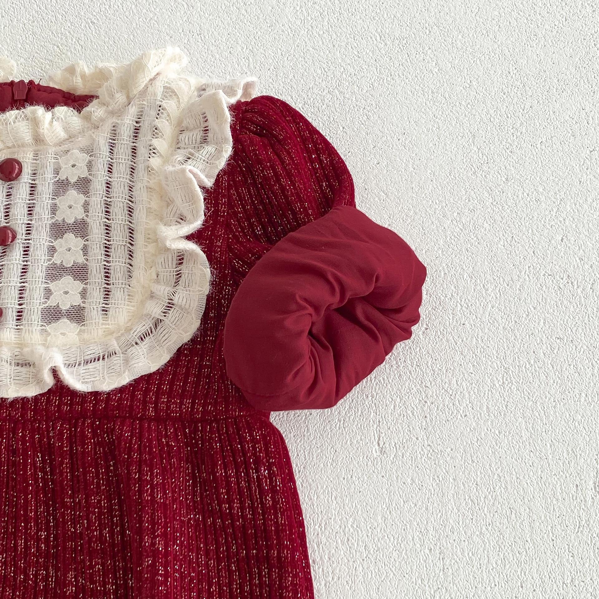 Ins Autumn&Winter Baby Girls Laces Round Collars Long Sleeve One Piece-4