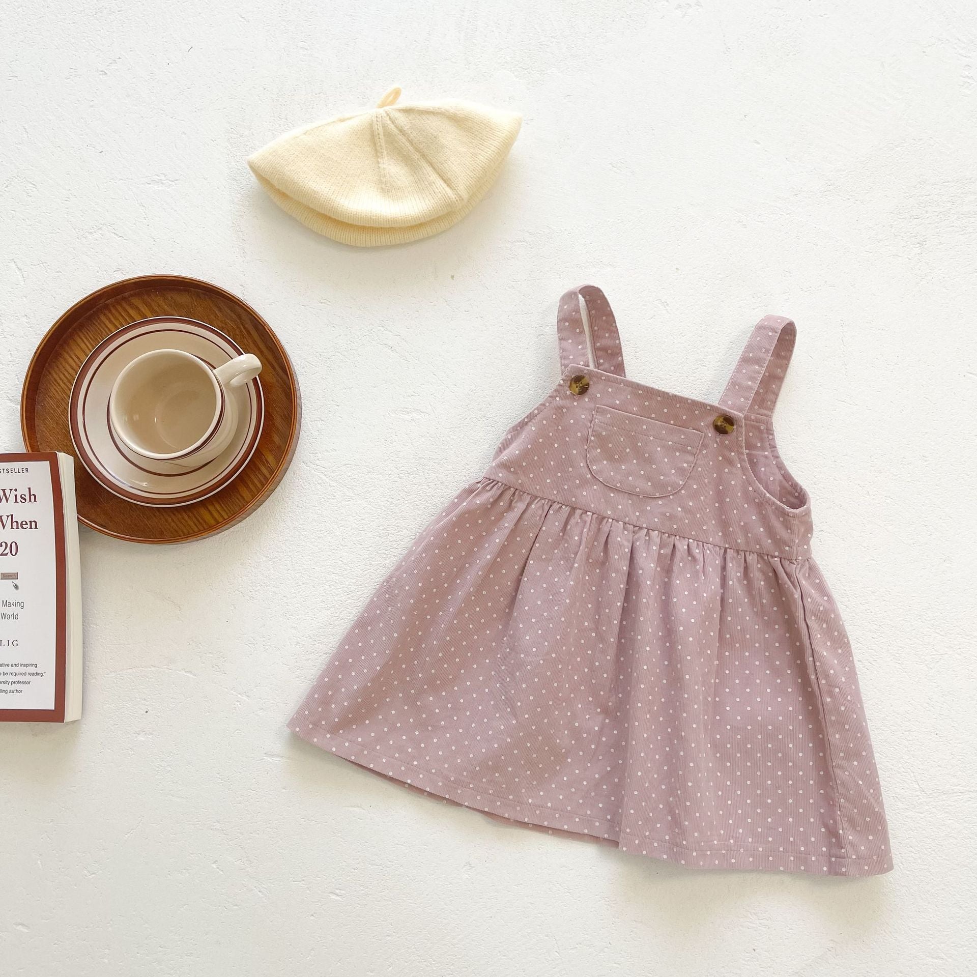 Baby Girls Dot Print Dress Combo Solid Top In Sets-4