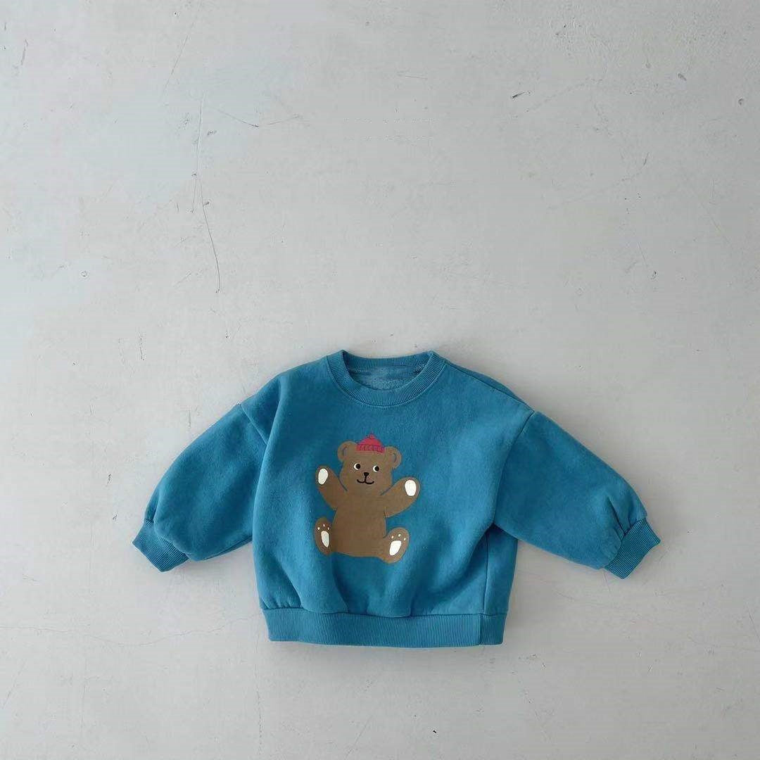 Baby Cartoon Bear Graphic Long Sleeves Cotton Casual Hoodies-3