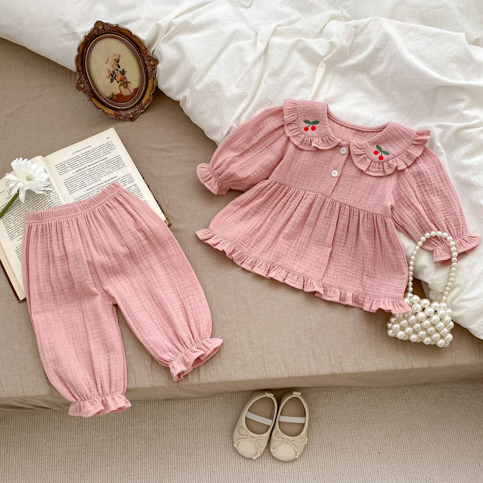 Embroidered Design Doll Neck Simple Style Home Clothes-4