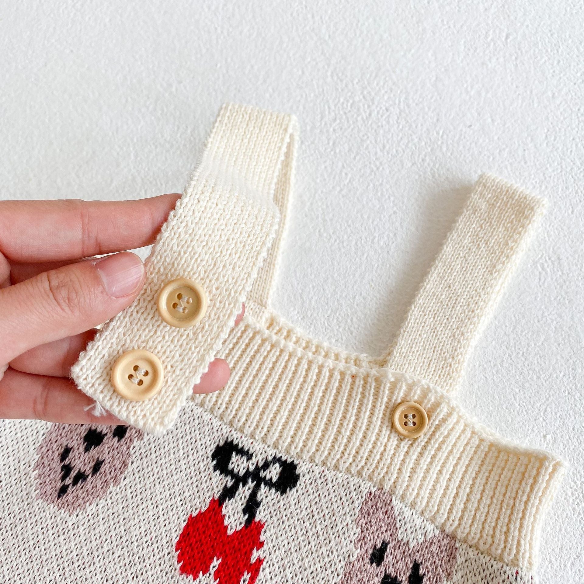Baby Girl 1pcs Allover Cartoon Bear & Cherry Embroidered Graphic Bodysuit & Cardigan Knitted Sets-4