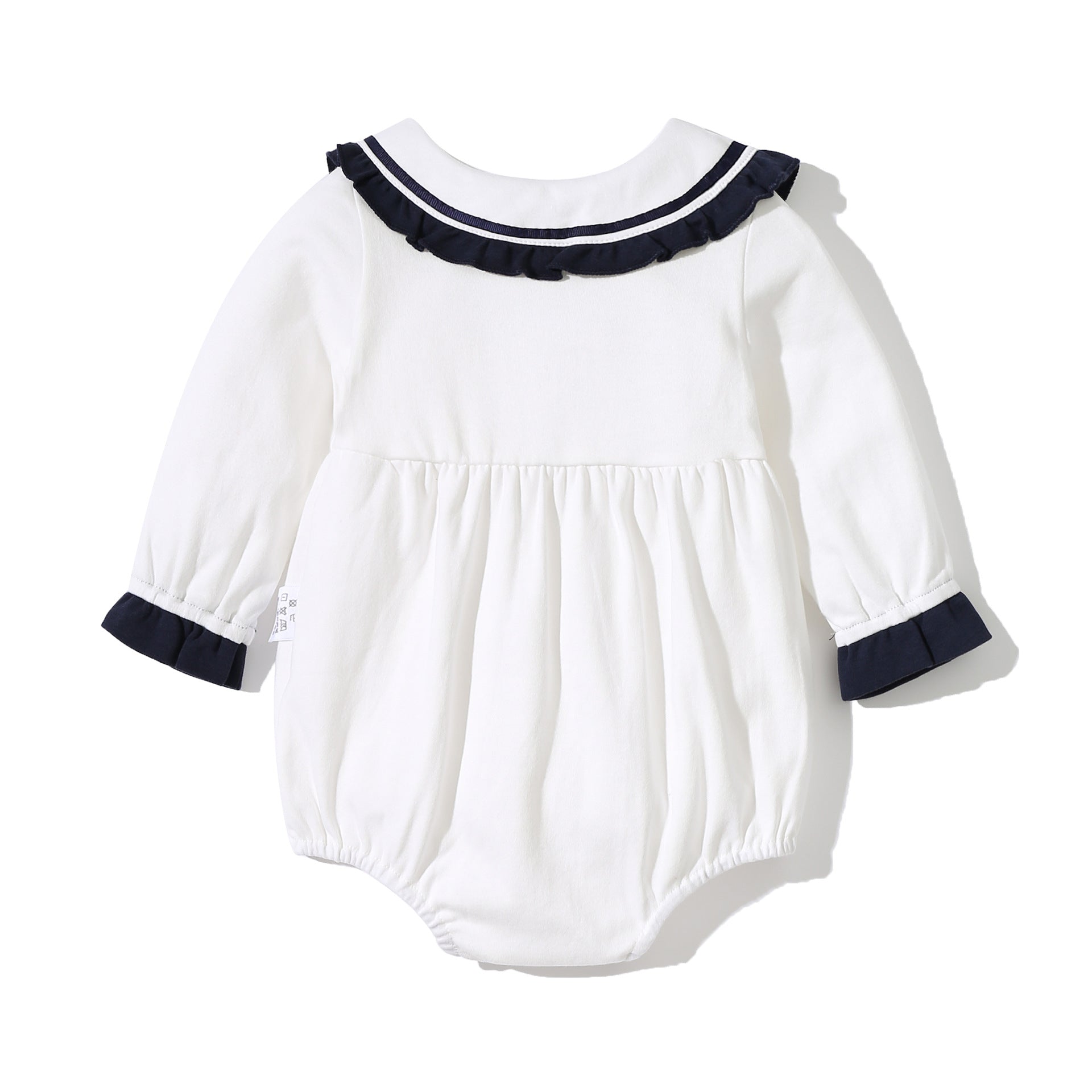 Baby Girl Solid Color Tie Dye Patched Design Doll Neck Sailor Style Onesies Bodysuit-4