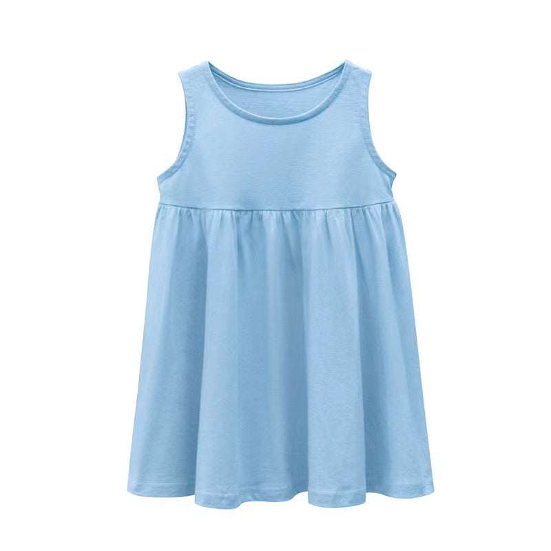 Baby Girls Solid Round Collar Design Sleeveless Dress In Summer-4