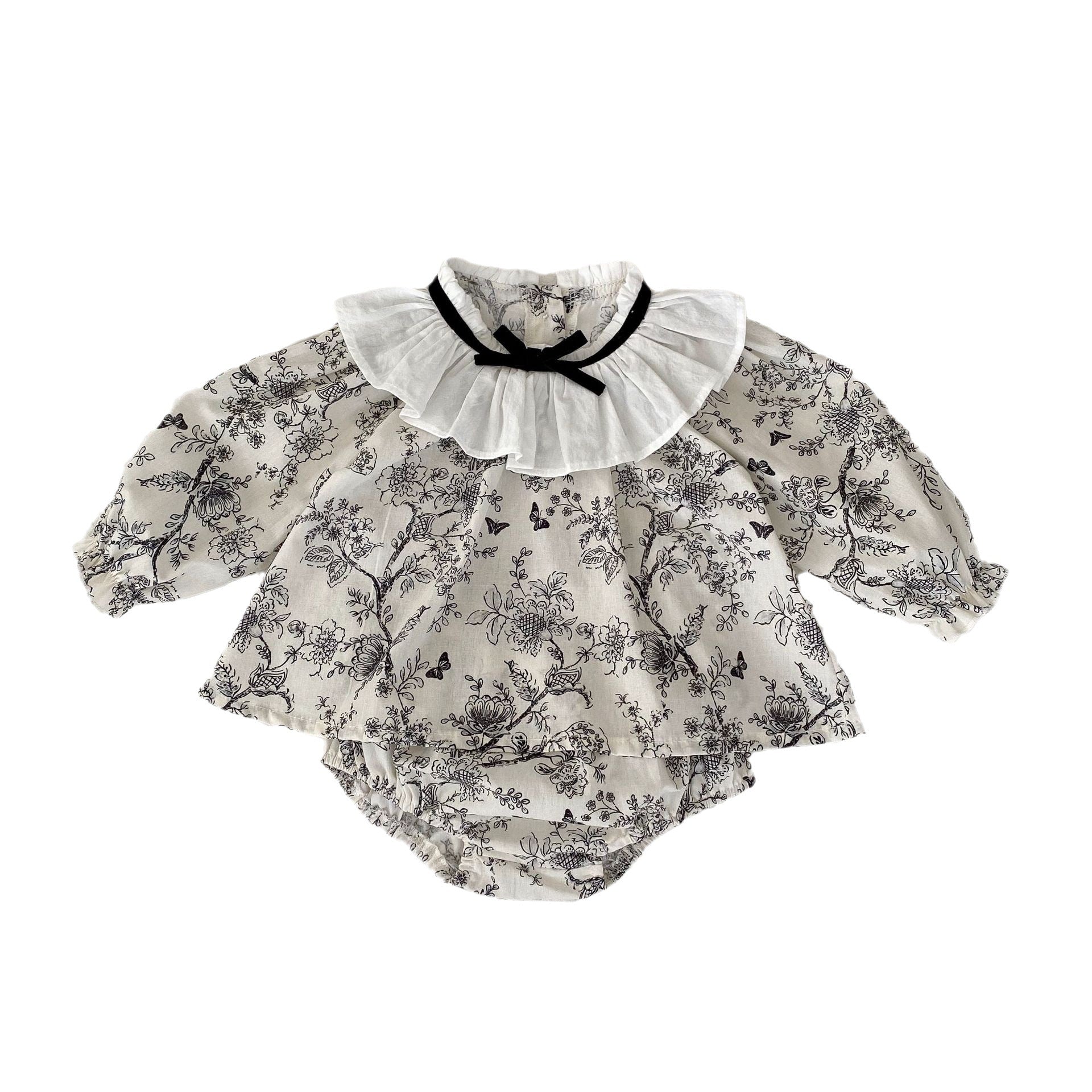 Floral Pattern Long Sleeve Shirt & Shorts Sets-4