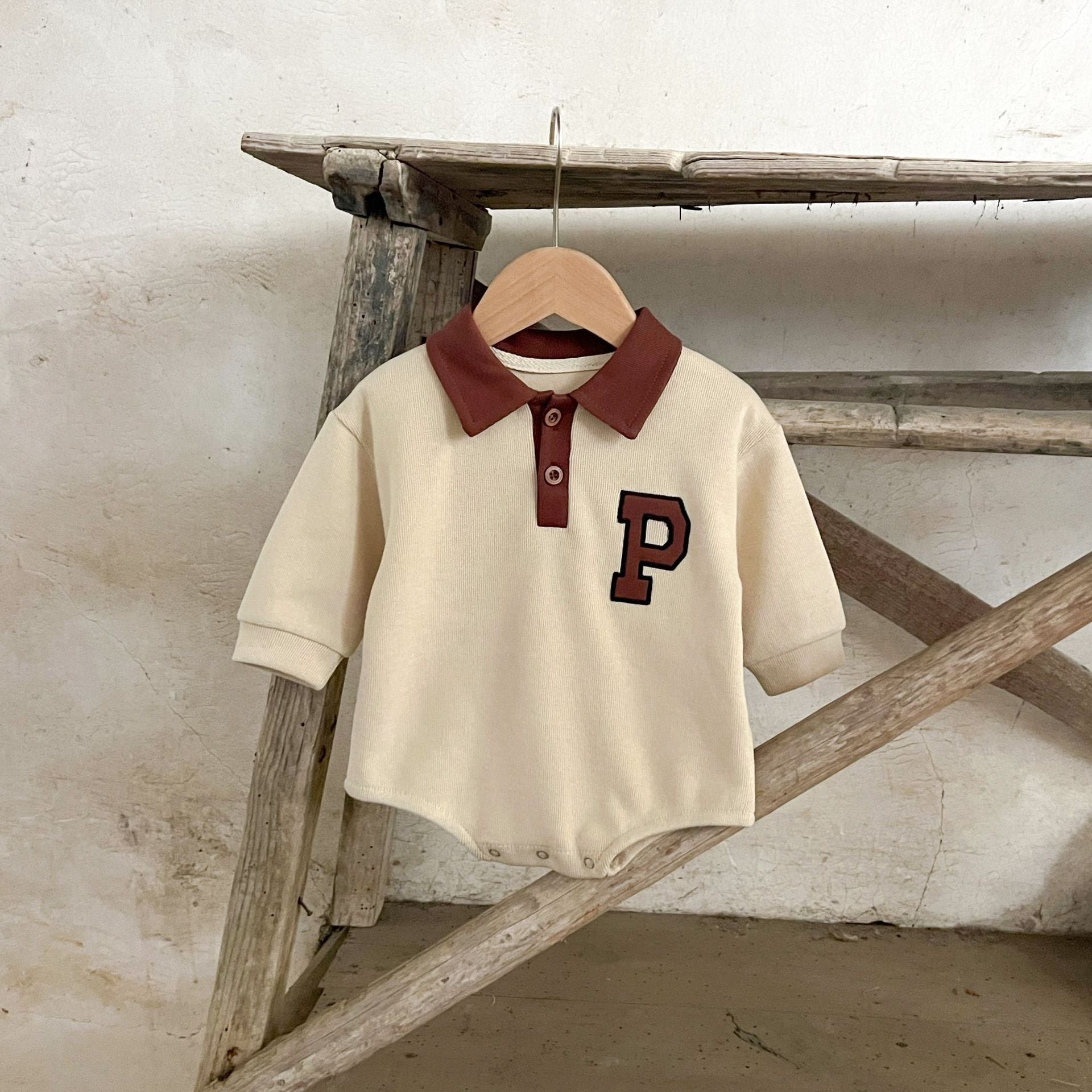Autumn New Arrival Baby Boys And Girls Letter Pattern Long Sleeves Turn-Down Collar Onesies-4
