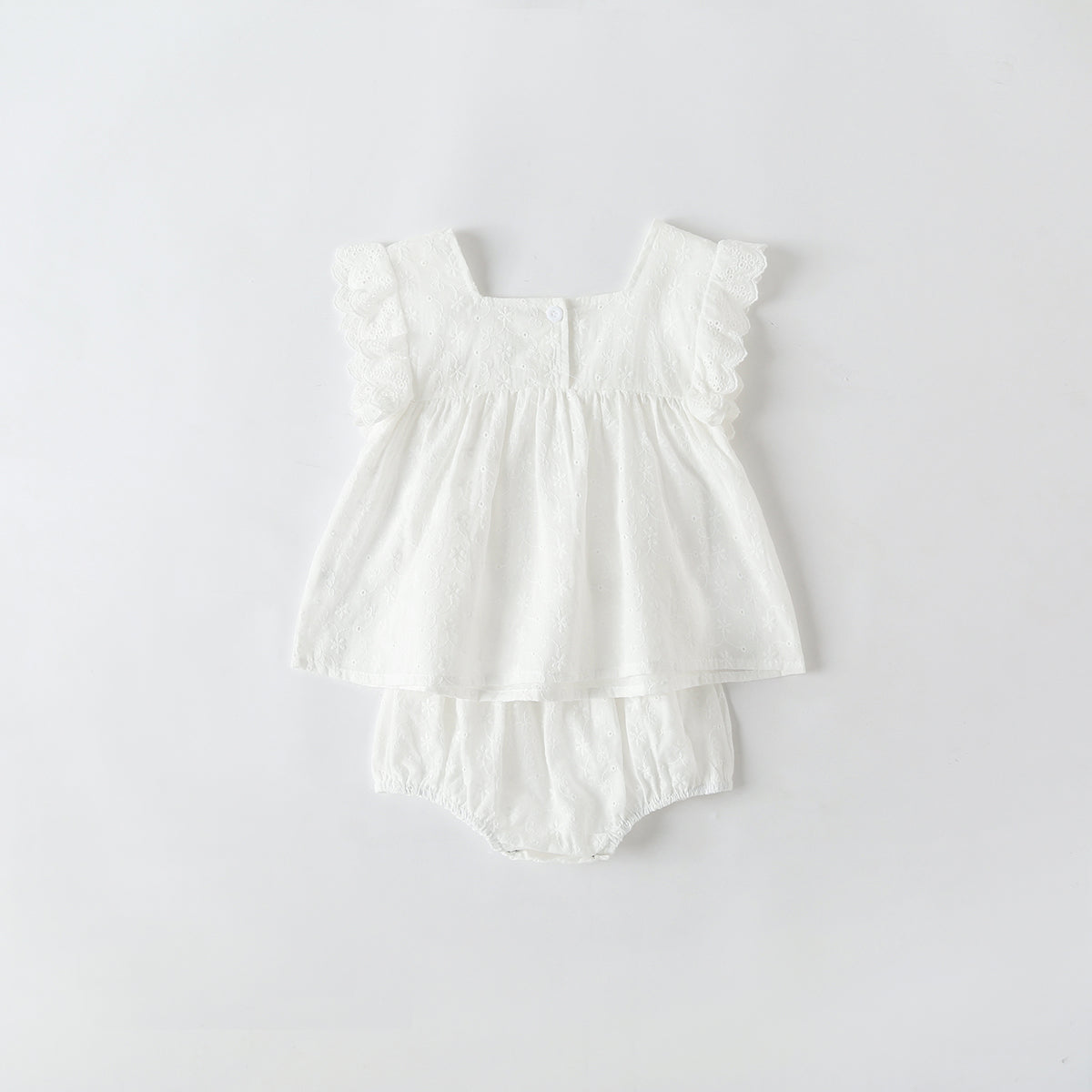 Baby Girl Solid Color Ruffle Design Square Neck Tops Combo Triangle Shorts 1 Pieces Sets-4