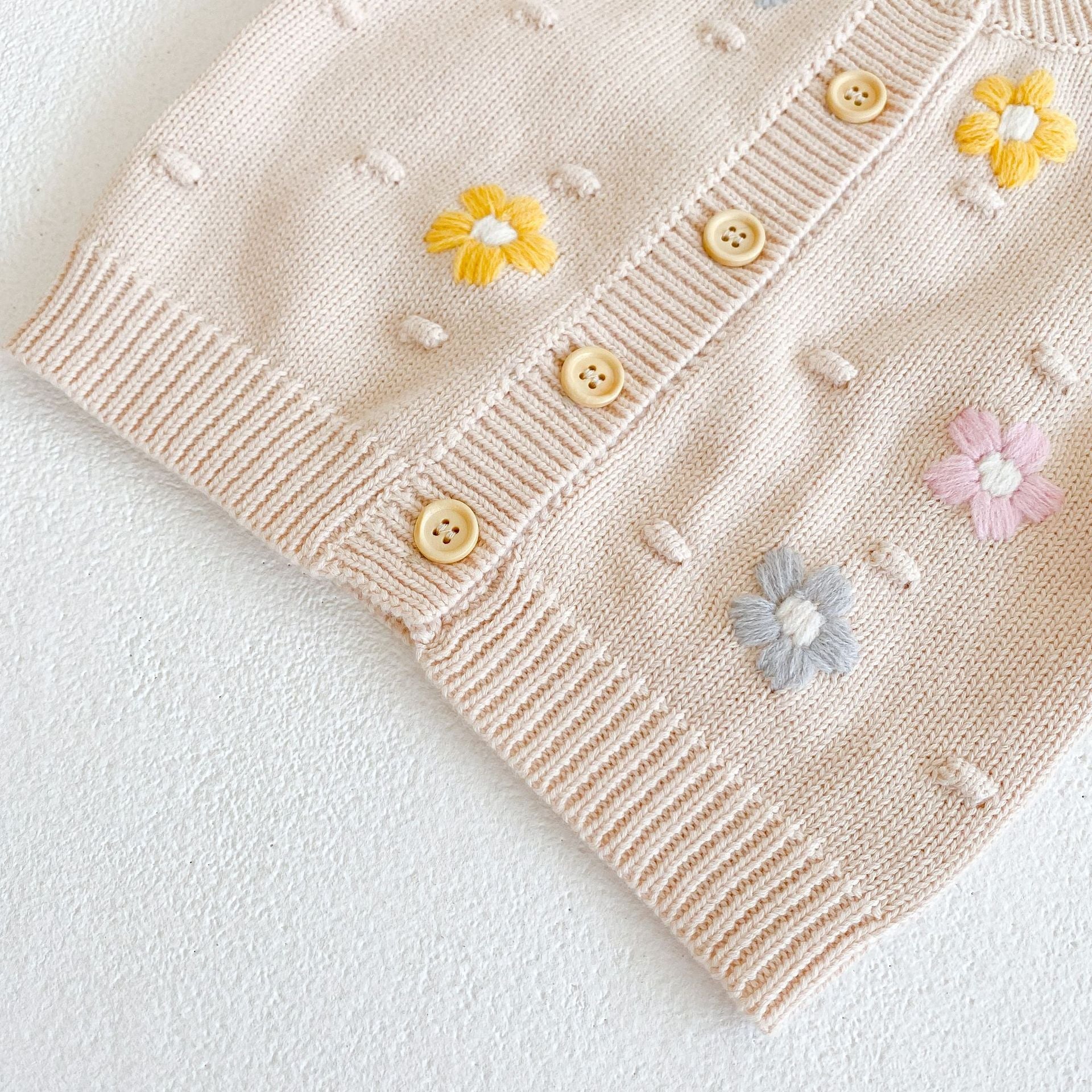 Baby Girl Floral Embroidered Graphic Button Front Design Knitted Cardigan-4
