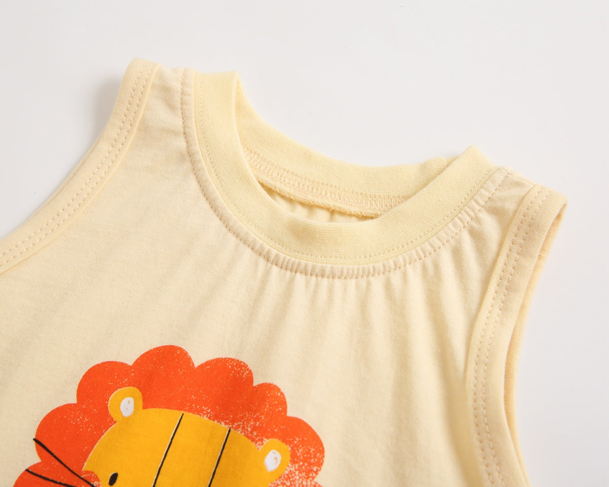 Baby Boy And Girl Animal Tiger Print Sleeveless Top Combo Shorts Sets-4