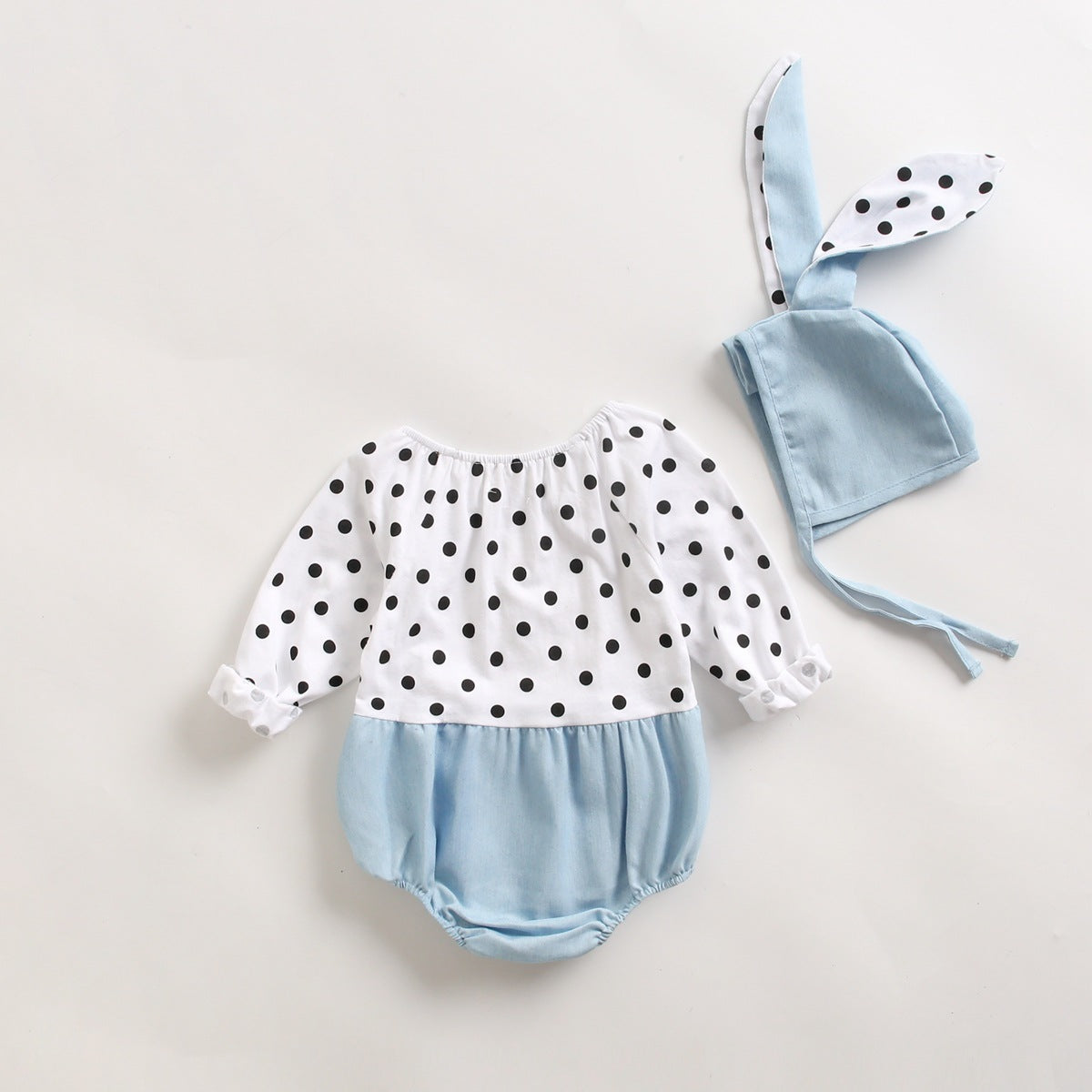 Baby Girl Polka Dot Graphic Long Sleeved Cute Bodysuit & Hats-4